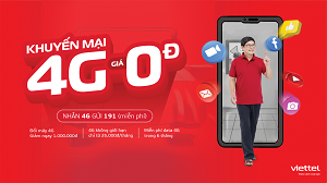 Soạn ngay 4G gửi 191 nhận ngay ưu đãi 0 đồng từ Viettel
